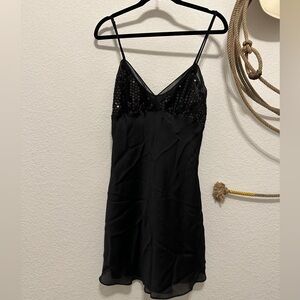 Vintage Dentelle Black Sequin Slip Dress - 90s Grunge Glam